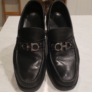 Salvatore Ferragamo Men Black Leather Slip-On Loafers Size 8.5